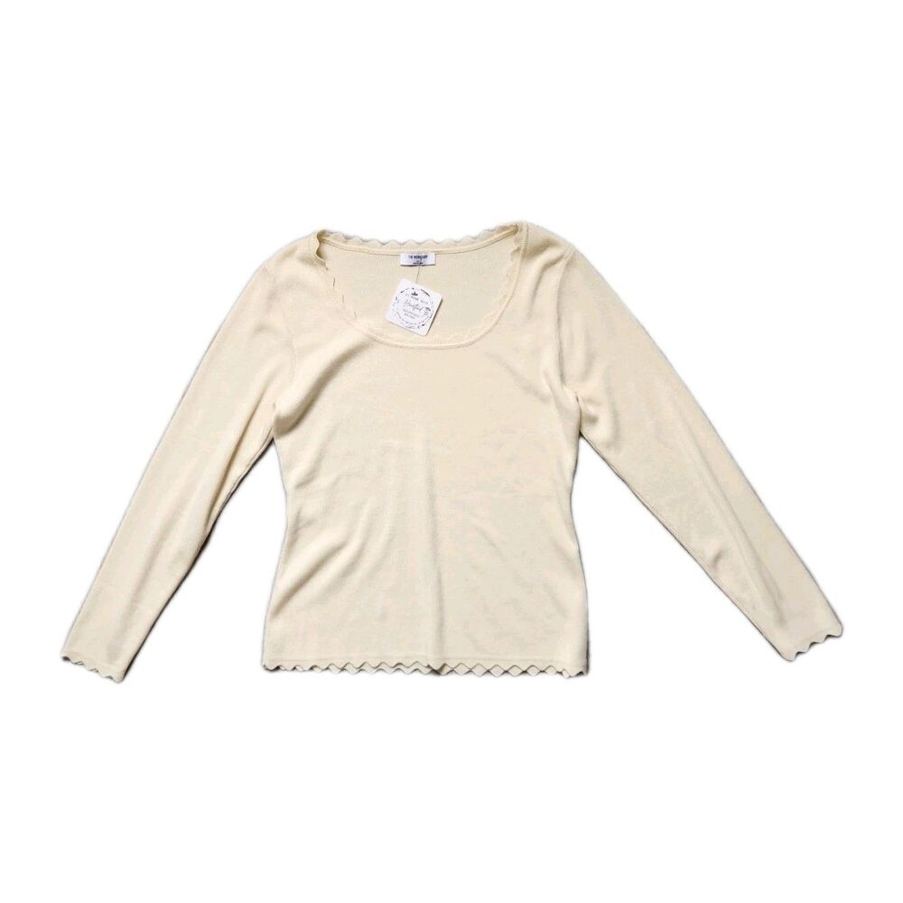 NWT The Workshop Scallop Trim Sweater Womens XL Cream Long Sleeve Knit Top